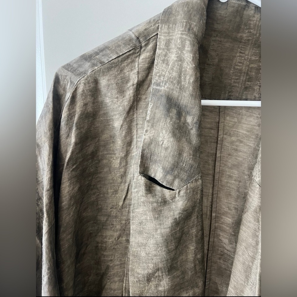 Uma Wang style dark grey/ green linen printed midi length blazer coat/ jacket - Picture 3 of 9